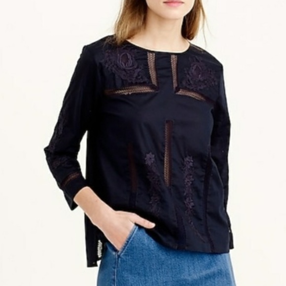 J. Crew Tops - J.Crew Navy Embroidered Lace Top (D26-9)